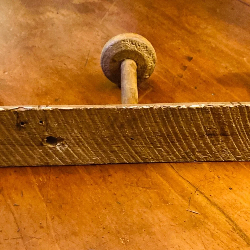 Antique French elm wood large,faux bamboo hat rack in tan with black accents
